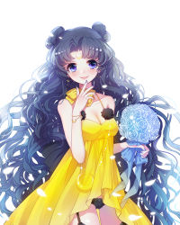 Rule 34 | 1girl, bishoujo senshi sailor moon, black hair, black panties, blue eyes, bouquet, bow, bracelet, cowboy shot, crescent, crescent earrings, crescent facial mark, crescent necklace, earrings, facial mark, flower, forehead mark, garter straps, hair bun, hair ornament, hairpin, highres, jewelry, long hair, luna (sailor moon), luna (sailor moon) (human), miemia, nail polish, necklace, panties, pantyshot, personification, purple nails, single hair bun, skirt, smile, solo, standing, thigh strap, underwear, white background, yellow bow, yellow skirt