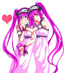 Rule 34 | 00s, 2girls, blindfold, character doll, chibi, euryale (fate), fate/hollow ataraxia, fate/stay night, fate (series), headband, heart, long hair, medusa (fate), medusa (rider) (fate), multiple girls, pink eyes, pink hair, purple hair, ribbon, siblings, sisters, smile, square pupils, stheno (fate), twins, twintails, very long hair