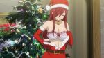 Rule 34 | 1girl, animated, ass, backboob, bell, black thighhighs, bra, breasts, butt crack, christmas, christmas tree, cleavage, collar, convenient censoring, dimples of venus, erza scarlet, fairy tail, hair over one eye, hat, large breasts, long hair, nude, panties, red hair, santa costume, santa hat, sideboob, smile, sound, tattoo, thighhighs, underwear, undressing, video, white panties