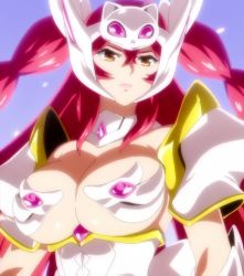 Rule 34 | 10s, 1girl, breasts, female focus, fusion, highres, huge breasts, kaneko hiraku, large breasts, long hair, red hair, screencap, shikishima mirei, solo, standing, stitched, third-party edit, tokonome mamori, valkyrie drive, valkyrie drive -mermaid-