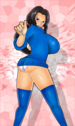 Rule 34 | 1girl, ass, black hair, breasts, brown eyes, highres, huge breasts, nico robin, one piece, puppy-t, sweater, thighhighs