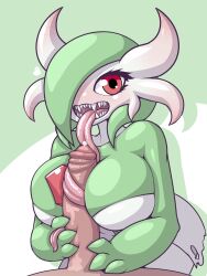 Rule 34 | 1boy, 1girl, blush, breasts, cleavage, colored skin, creatures (company), dress, erection, eyelashes, fellatio, furry, game freak, gardevoir, gen 3 pokemon, green background, green hair, green skin, hair over one eye, handjob, heart, hetero, highres, huge breasts, huge penis, interspecies, large breasts, large penis, licking, limebreaker, long tongue, looking at viewer, nintendo, no nipples, open mouth, oral, paizuri, penis, pokemon, pokemon (creature), pov, precum, prehensile tongue, red eyes, short hair, simple background, solo focus, teeth, tongue, tongue out, tonguejob, uncensored, white background, white skin