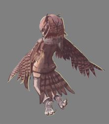 Rule 34 | 1girl, animal feet, bird legs, bird tail, brown feathers, brown hair, brown wings, coat, commentary request, eurasian eagle owl (kemono friends), feathered wings, feathers, grey background, harpy, head wings, kemono friends, match314, monster girl, monsterification, short hair, simple background, solo, tail, talons, winged arms, wings
