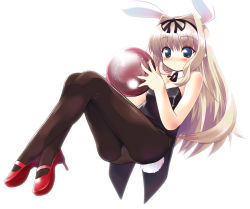 Rule 34 | 00s, 1girl, animal ears, ball, blush, bow, bowtie, detached collar, fake animal ears, female focus, high heels, kusugawa sasara, leotard, long hair, pantyhose, playboy bunny, quadri lateral, rabbit ears, rabbit tail, ribbon, simple background, solo, tail, to heart (series), to heart 2, white background