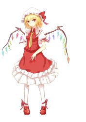 Rule 34 | 1girl, absurdres, blonde hair, female focus, flandre scarlet, full body, hat, highres, magicxiang, red eyes, short hair, skirt, skirt set, solo, touhou, transparent background, white background, wings