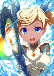 Rule 34 | 10s, blonde hair, blue eyes, byoubyou, granblue fantasy, holding, io (granblue fantasy), looking at viewer, magic, solo, staff, tan, twintails, upper body, watercraft