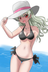 Rule 34 | 10s, 1girl, adjusting clothes, adjusting headwear, alternate hairstyle, anchovy (girls und panzer), arm behind back, artist name, bikini, black bikini, breasts, cleavage, commentary, cowboy shot, dated, dress, girls und panzer, green hair, hair down, hat, long hair, looking at viewer, matsui yasutsugu, medium breasts, medium dress, navel, ocean, one-hour drawing challenge, open mouth, outdoors, red eyes, side-tie bikini bottom, signature, smile, solo, standing, sun hat, swimsuit, thigh gap, wavy hair, white hat, window