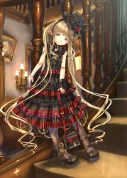 Rule 34 | 00s, alternate costume, bag, black pantyhose, blonde hair, blue eyes, blunt bangs, chin strap, doll, doll joints, full body, goth fashion, gothic lolita, handbag, hat, holding, holding bag, indoors, joints, lolita fashion, long hair, mini hat, mini top hat, pantyhose, picture frame, rozen maiden, sabamu, shinku, solo, standing, top hat, very long hair