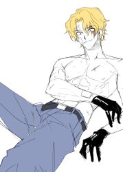 Rule 34 | 1boy, blonde hair, burn scar, gloves, kenith21, looking at viewer, male focus, one piece, sabo (one piece), scar, scar across eye, scar on face, smile, solo, topless male