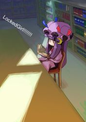 Rule 34 | 1girl, :&lt;, book, chibi, female focus, library, open book, patchouli knowledge, reading, shade, sitting, solo, tao, tao (kadoya), touhou, voile