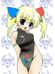 Rule 34 | 1girl, :d, ahoge, armband, arms behind back, bare shoulders, black dress, blue eyes, blush, bow, chibi, cowboy shot, dress, drill hair, hair bow, halterneck, head tilt, long hair, looking at viewer, no panties, open mouth, os-tan, partially colored, prototype design, side slit, smile, solo, standing, taut clothes, taut dress, twin drills, twintails, vista-tan