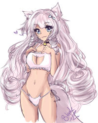 Rule 34 | 10s, 1girl, :3, anastaysia aliapoh (tinyqote), animal ears, aqua eyes, artist name, bell, blue eyes, bow, bra, breasts, cat cutout, cat ear panties, cat ears, cat girl, cat lingerie, cat tail, cleavage, cleavage cutout, clothing cutout, collar, cowboy shot, drill hair, eyelashes, facial mark, female focus, final fantasy, final fantasy xiv, gradient eyes, hair bow, hair ornament, hands on own chest, head tilt, heart, highres, jingle bell, lingerie, long hair, looking at viewer, meme attire, miqo&#039;te, mole, mole under eye, multicolored eyes, navel, neck bell, original, panties, pink hair, side-tie panties, signature, simple background, solo, standing, tail, tinyqote, underwear, very long hair, wavy hair, white background, white bra, white panties