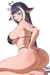 Rule 34 | 1girl, ahoge, animal ears, ass, bikini, black bikini, black hair, breasts, facial mark, heart, heart-shaped pupils, heart ahoge, highres, indie virtual youtuber, jamesloves art, large breasts, long hair, looking at viewer, multicolored hair, purple eyes, shylily, smile, solo, streaked hair, swimsuit, symbol-shaped pupils, tongue, tongue out, very long hair, virtual youtuber, white hair