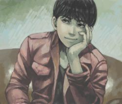 Rule 34 | 1980s (style), akira (manga), hand on own face, jacket, kaneda shoutarou (akira), male focus, oldschool, retro artstyle, short hair, smile