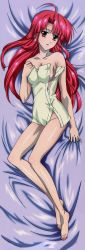 Rule 34 | 00s, 1girl, absurdres, ahoge, artist request, bare shoulders, barefoot, bed, breasts, cleavage, collarbone, completely nude, dakimakura (medium), highres, huge filesize, incredibly absurdres, kannagi ayano, kaze no stigma, long hair, long image, lying, medium breasts, naked towel, no bra, no panties, non-web source, nude, official art, open mouth, orange eyes, red hair, sideboob, solo, tall image, topless, towel