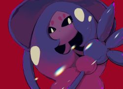 Rule 34 | 93mai, black sclera, blurry, closed mouth, colored sclera, commentary, creatures (company), game freak, gen 8 pokemon, hatterene, highres, looking at viewer, nintendo, pokemon, red background, simple background, symbol-only commentary, upper body, white eyes