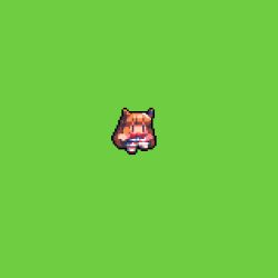 Rule 34 | 1girl, animated, animated gif, bow, bowtie, brown eyes, brown horns, chibi, commentary request, fang, full body, green background, highres, horns, ibuki suika, long hair, open mouth, orange hair, pixel art, red bow, red bowtie, ribbon-trimmed skirt, ribbon trim, shirt, simple background, skipping, skirt, solo, tonchamon san, touhou, very long hair, white shirt, white skirt