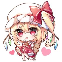 Rule 34 | 1girl, bad id, bad twitter id, blouse, collared shirt, commentary request, flandre scarlet, hair between eyes, hat, highres, mob cap, pudding (skymint 028), shirt, simple background, solo, tagme, touhou, white background, white hat, white shirt