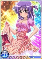Rule 34 | 1girl, blush, breasts, cleavage, clothes lift, dress, hayate no gotoku!, jewelry, lowres, necklace, purple hair, red eyes, segawa izumi, skirt, skirt lift, smile, solo, twintails