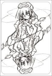 Rule 34 | 00s, 1girl, beret, dress, greyscale, hat, klarwind, long sleeves, looking at viewer, lyrical nanoha, mahou shoujo lyrical nanoha, mahou shoujo lyrical nanoha a&#039;s, monochrome, outstretched arm, shamal, simple background, sketch, symmetry, uka, uniform, upper body, white background