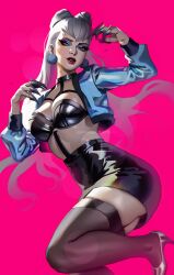 Rule 34 | 1girl, breasts, claws, evelynn (league of legends), highres, idol, jewelry, k/da (league of legends), k/da evelynn, large breasts, league of legends, long hair, looking at viewer, makeup, medium breasts, poisonp1nk, skirt, solo, tagme, yellow eyes