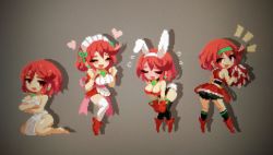 Rule 34 | 1girl, alternate costume, breasts, cheerleader, chest jewel, cleavage, highres, large breasts, leotard, maid, naked towel, playboy bunny, pyra (xenoblade), red eyes, red hair, shirosu, short hair, solo, sprite, sprite art, swept bangs, towel, xenoblade chronicles (series), xenoblade chronicles 2