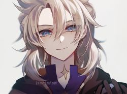 Rule 34 | 1boy, albedo (genshin impact), asagizuisen, blonde hair, blue eyes, commentary request, eyelashes, eyes visible through hair, genshin impact, gloves, hair between eyes, highres, long hair, looking at viewer, multicolored eyes, portrait, solo, white background