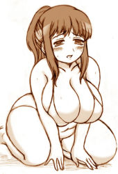 Rule 34 | 1girl, bikini, blush, breasts, brown theme, cleavage, high ponytail, hip focus, itou yukino, large breasts, monochrome, no eyewear, plump, ponytail, real drive, short hair, simple background, sketch, solo, swimsuit, thick thighs, thighs, white background, wide hips