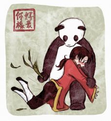 Rule 34 | animal, axis powers hetalia, bamboo, black pants, china (hetalia), chinese clothes, long hair, panda, pants, spanked, whip