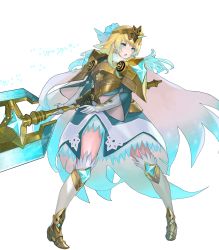 Rule 34 | 1girl, ankle boots, armor, armored dress, axe, battle axe, blonde hair, blue eyes, blue hair, boots, breastplate, cape, dress, earrings, feather trim, fire emblem, fire emblem heroes, fjorm (fire emblem), full body, fur trim, gloves, gradient clothes, gradient hair, highres, holding, holding weapon, jewelry, maeshima shigeki, medium hair, multicolored hair, nintendo, official art, shoulder armor, solo, thighhighs, tiara, transparent background, two-tone hair, weapon, zettai ryouiki