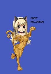 Rule 34 | 1girl, animal ears, blonde hair, breasts, brown eyes, cat ears, cat girl, cat tail, chibi, covered navel, fairy tail, female focus, full body, hair between eyes, long hair, looking at viewer, lucy heartfilia, mashima hiro, medium breasts, official art, smile, solo, standing, tail