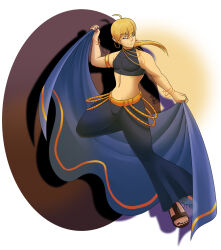 Rule 34 | 1boy, abs, ahoge, belt, black nails, blonde hair, closed eyes, crotch, dancer, dancer (final fantasy), earrings, final fantasy, final fantasy tactics, highres, jewelry, makeup, male focus, n-t-s, nail, navel, pants, ponytail, ramza beoulve, ring, robe, shadow, signature, smile, solo, tentacles, toeless footwear
