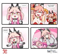 Rule 34 | 2023, 4girls, 4koma, animal costume, animal ear fluff, animal ears, animal hands, artist logo, bell, black bow, black bowtie, black gloves, black ribbon, blush, book, bow, bowtie, breasts, cat paws, chinese zodiac, cleavage, closed eyes, closed mouth, comic, commentary, copyright name, cosplay, dreaming, english commentary, english text, facing viewer, fake animal ears, fate/grand order, fate (series), fox ears, fox girl, fox tail, glasses, gloves, hair between eyes, hair ribbon, hand on own cheek, hand on own face, hands up, happy new year, heart, highres, holding, holding stuffed toy, japanese clothes, jingle bell, keita naruzawa, kimono, koyanskaya (assassin) (second ascension) (fate), koyanskaya (fate), koyanskaya (fate) (cosplay), large breasts, leotard, long sleeves, looking at another, looking at viewer, lying, multiple girls, neck bell, new year, on side, one eye closed, open book, open mouth, paw gloves, pillow, pink hair, playboy bunny, rabbit pose, red kimono, red leotard, red ribbon, ribbon, shirt, sidelocks, sleeping, smile, square 4koma, strapless, strapless leotard, stuffed animal, stuffed rabbit, stuffed toy, surprised, tail, tamamo (fate), tamamo cat (fate), teeth, thought bubble, twintails, upper teeth only, white shirt, year of the rabbit, yellow eyes