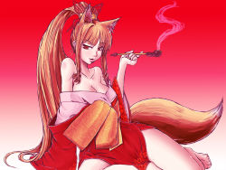 Rule 34 | 00s, animal ears, artist request, holo, japanese clothes, kimono, smoking pipe, robe, smoking, source request, spice and wolf
