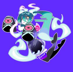 Rule 34 | 1girl, absurdres, aqua hair, black thighhighs, creatures (company), detached sleeves, floating, game freak, ghost, ghost miku (project voltage), glitch, gradient hair, hair between eyes, hatsune miku, highres, multicolored hair, necktie, nintendo, pale skin, pokemon, project voltage, see-through, see-through skirt, skirt, sleeves past fingers, sleeves past wrists, thighhighs, tlotro, twintails, vocaloid, will-o&#039;-the-wisp (mythology), yellow eyes