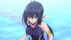 Rule 34 | 10s, 2girls, animated, animated gif, black hair, breast fight, breast press, breasts, competition swimsuit, epic, kaminashi nozomi, kawai hanabi, keijo!!!!!!!!, large breasts, lowres, multiple girls, one-piece swimsuit, purple hair, subtitled, swimsuit, symmetrical docking, water