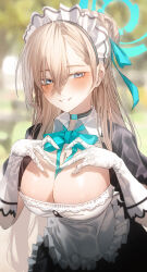 Rule 34 | 1girl, asuna (blue archive), blue archive, blue eyes, breasts, cleavage, gloves, highres, kangshi, large breasts, light brown hair, long hair, looking at viewer, smile, solo, white gloves