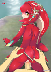 Rule 34 | 1boy, 1girl, breasts, colored skin, cum, cum in pussy, green eyes, hetero, highres, jewelry, mipha, nintendo, palcomix, penis, pov, pussy, red skin, sex, tentacle hair, the legend of zelda, the legend of zelda: breath of the wild, uncensored, vaginal, yellow eyes, zora