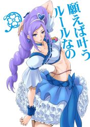 Rule 34 | 1girl, aono miki, blue choker, blue skirt, choker, commentary request, cure berry, drill hair, earrings, eunos, eyelashes, fresh precure!, frilled skirt, frills, hair ornament, hairband, high ponytail, high side ponytail, jewelry, long hair, looking at viewer, magical girl, midriff, ponytail, precure, puffy short sleeves, puffy sleeves, purple eyes, purple hair, short sleeves, side ponytail, simple background, skirt, solo, standing, translation request, white background, wrist cuffs