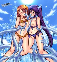 Rule 34 | 2girls, breasts, highres, multiple girls, nipples, swimsuit, tentacles, tentacle sex, tentacles, yuragisou no yuuna-san