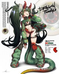 Rule 34 | 1girl, absurdres, artist name, bright pupils, chinese zodiac, detached pants, dragon girl, dragon horns, dragon tail, ear piercing, english text, eyewear on head, fangs, fingerless gloves, fingernails, full body, gloves, gradient hair, green footwear, green hair, green jacket, green nails, highres, horns, jacket, jewelry, knee pads, long hair, long sleeves, long tail, looking at viewer, multicolored eyes, multicolored hair, multiple rings, new year, open mouth, original, piercing, pigeon-toed, pink eyes, pointy ears, polka dot, polka dot background, red-framed eyewear, red hair, ring, round eyewear, sakumo (hrnb0122issy), sharp fingernails, short eyebrows, shrug (clothing), sidelocks, signature, small hands, solo, standing, tail, thigh strap, twintails, v, very long hair, white background, white pupils, year of the dragon, yellow eyes