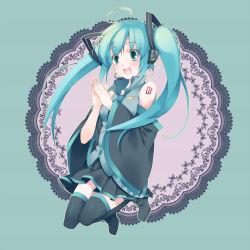 Rule 34 | 1girl, cosmic (crownclowncosmic), detached sleeves, hair ornament, hatsune miku, skirt, solo, thighhighs, twintails, vocaloid, zettai ryouiki