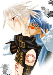 Rule 34 | .hack//, 2boys, bad anatomy, bandai, cyber connect 2, glasses, hack, haseo, haseo (.hack//), lowres, male focus, multiple boys, necking, ovan, ovan (.hack//), poorly drawn, white background, yaoi