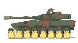 Rule 34 | armored personnel carrier, armored vehicle, arms behind back, bad id, bad twitter id, camouflage, camouflage headwear, closed mouth, commentary, creatures (company), game freak, gen 1 pokemon, green headwear, headset, helmet, highres, infantry fighting vehicle, looking at viewer, m1128 mobile gun system, military, military vehicle, motor vehicle, nintendo, no humans, parade rest, pikachu, pokemon, pokemon (creature), royal ordnance l7, shadow, simple background, standing, standing at attention, stryker, takenotcool, tank gun, tank helmet, white background