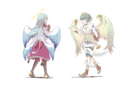 Rule 34 | 2boys, angel, archangel gabriel (p&amp;d), archangel michael (p&amp;d), bad id, bad pixiv id, blue hair, gabriel (p&amp;d), glasses, green hair, halo, madocca, michael (p&amp;d), multiple boys, puzzle &amp; dragons, red eyes, scroll, simple background, stone tablet, white background, wings