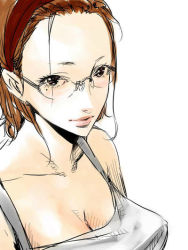 Rule 34 | 1girl, breasts, female focus, glasses, goshiki suzu, original, simple background, solo, upper body, white background
