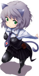Rule 34 | 1girl, animal ears, cat ears, cat tail, full body, green eyes, necktie, pantyhose, pouch, sanya v. litvyak, short hair, silver hair, skirt, solo, standing, standing on one leg, strike witches, tail, world witches series, zizi (zz22)