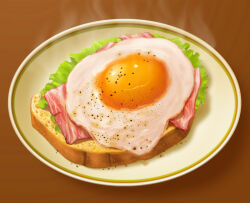 Rule 34 | bread, bread slice, egg, egg (food), food, food focus, fried egg, no humans, original, pepper (spice), plate, steam, th6313, toast