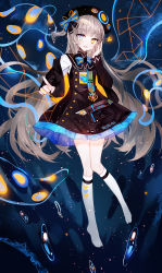 Rule 34 | 1girl, :d, black dress, black jacket, blue eyes, brown hair, commentary request, cropped jacket, dress, frilled dress, frills, full body, hand up, heart, heterochromia, highres, jacket, juexing (moemoe3345), kneehighs, long sleeves, looking at viewer, no shoes, open clothes, open jacket, open mouth, original, pointing, pointing at viewer, shirt, sleeveless, sleeveless dress, sleeves past wrists, smile, socks, solo, tentacles, water drop, white shirt, white socks, yellow eyes