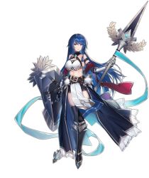 Rule 34 | 1girl, ark order, armor, armored boots, athena (ark order), belt, black footwear, black shorts, black thighhighs, blue hair, boots, echj, full body, gauntlets, highres, holding, holding polearm, holding shield, holding weapon, long hair, looking at viewer, official art, pelvic curtain, polearm, red eyes, shield, shorts, sidelocks, solo, sparkle, spear, standing, tachi-e, tank top, thighhighs, transparent background, very long hair, weapon, white tank top